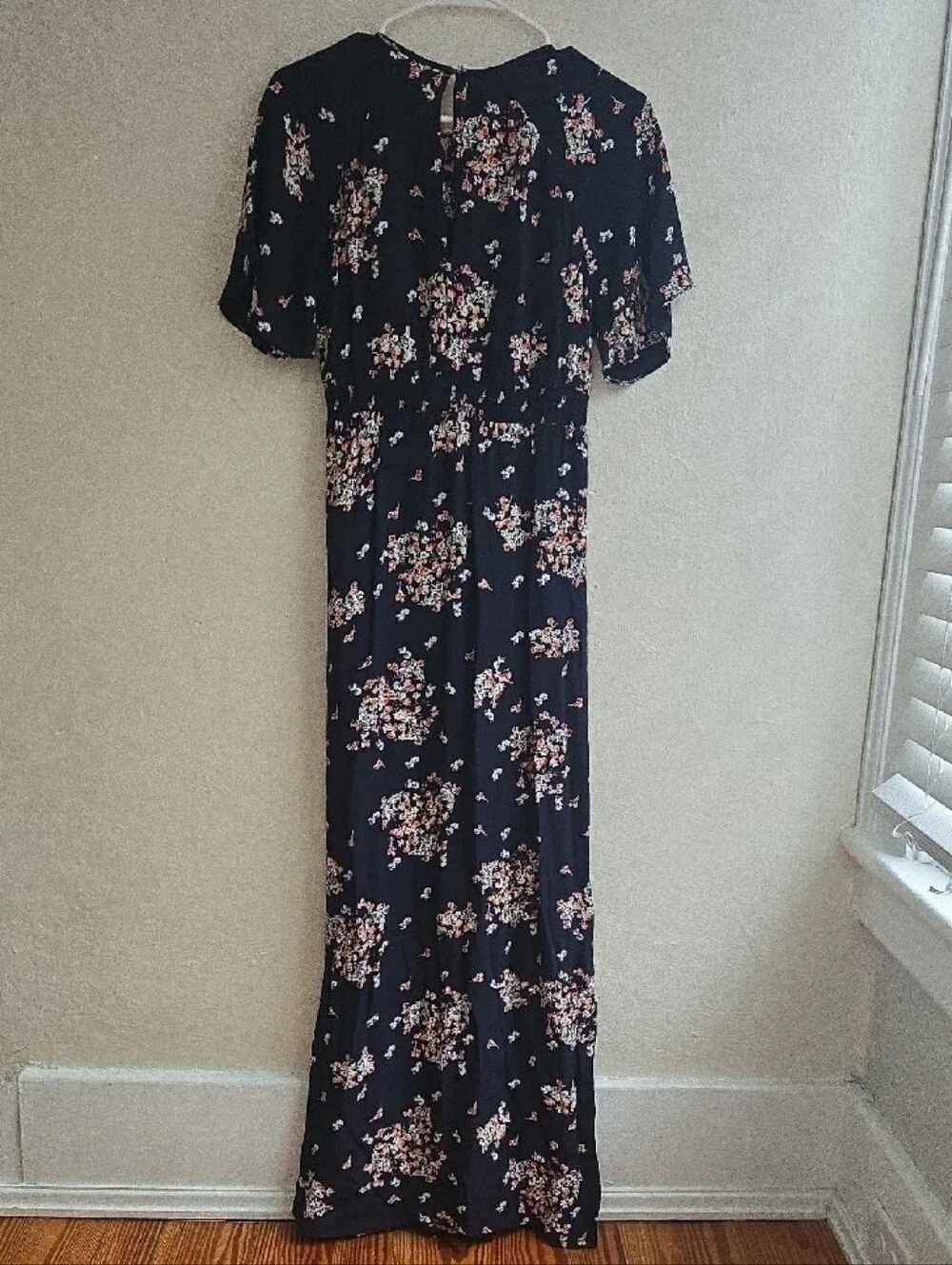 ​byTiMo Navy Blue Floral Short Flutter Sleeve Midi/Maxi Dress Sz XS_096